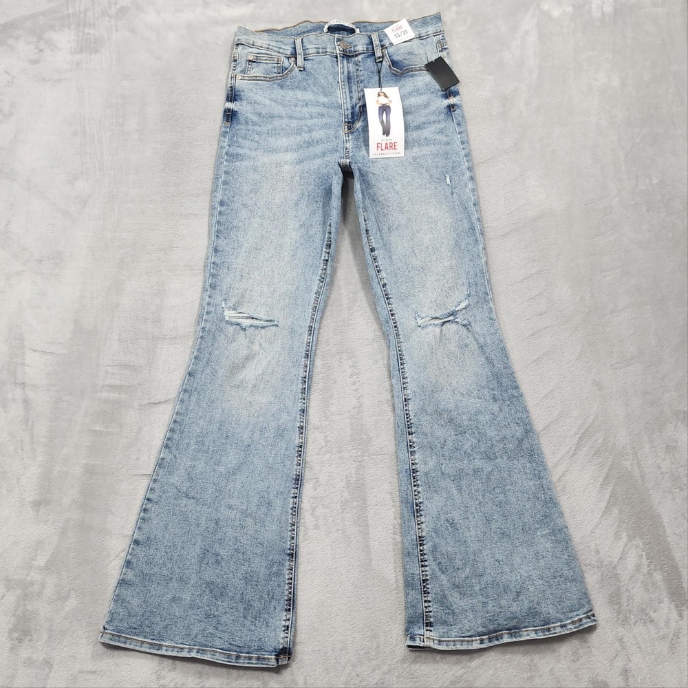 NEW Celebrity Pink Jeans Womens 13/31 Juniors Blue High Rise Flare Distressed
